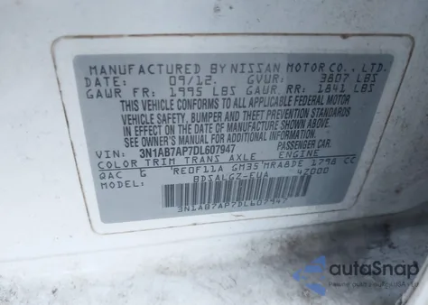 2013 Nissan Sentra Sl from USA, damaged, VIN 3N1AB7AP7DL607947